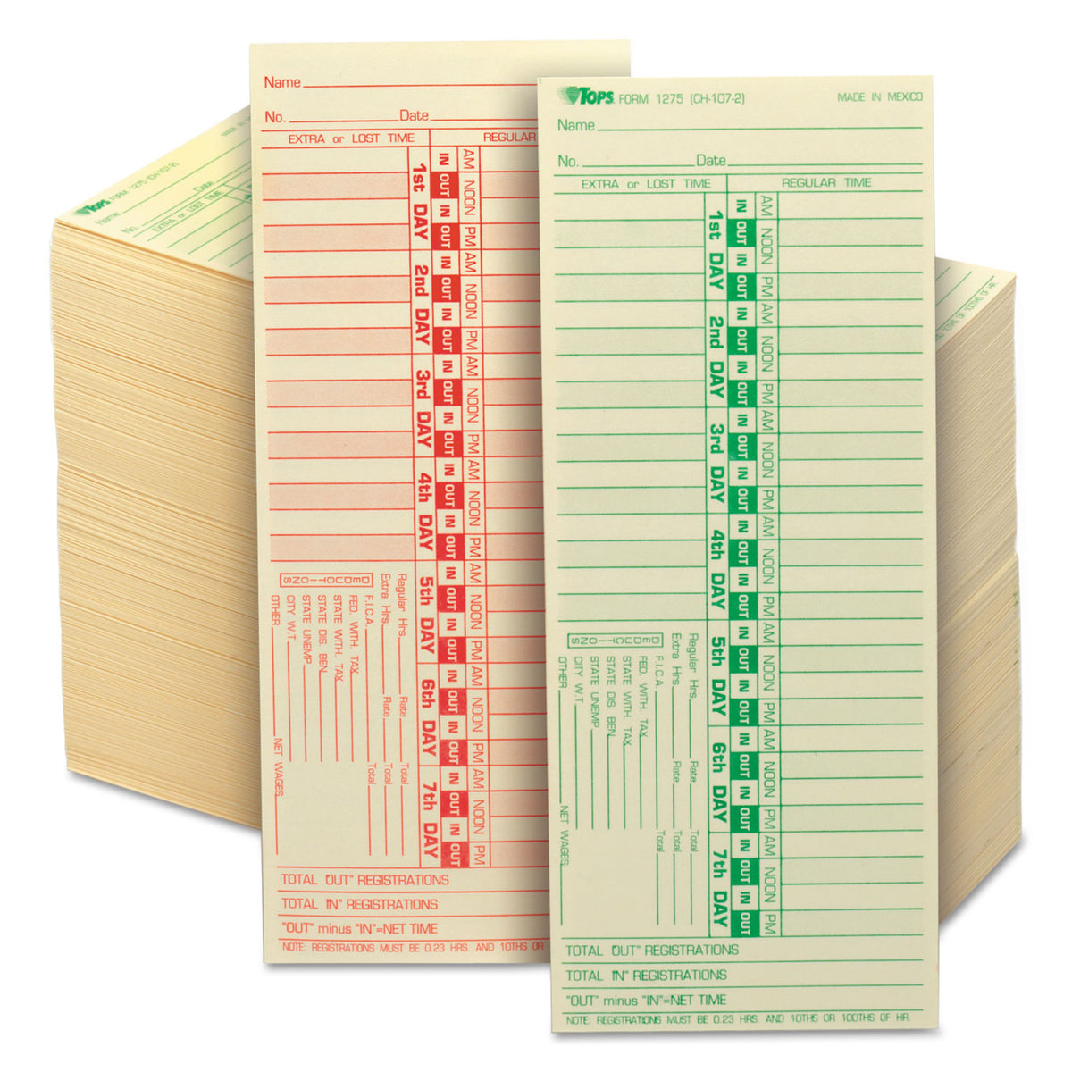 TOPS Time Clock Cards, Replacement for CH-107-2, Two Sides, 3.5 x 9, 500/Box (1275)