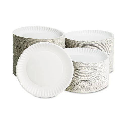 AJM White Paper Plates, 9" dia, 100/Pack, 10 Packs/Carton