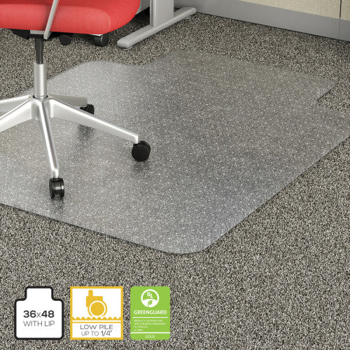 Lorell Low Pile Standard Lip Economy Chairmat Carpeted Floor - 48" Length x 36" Width x 0.095" Thickness - Lip Size 10" Length x 19" Width - Rectangular - Vinyl - Clear - 1 Each (LLR02156)