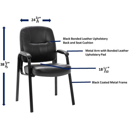 Lorell Chadwick Series Guest Chair Black Seat Color - Leather Seat Material - Black Frame Color - Steel Frame Material - Black - Steel, Leather - 1 Each (LLR60122)