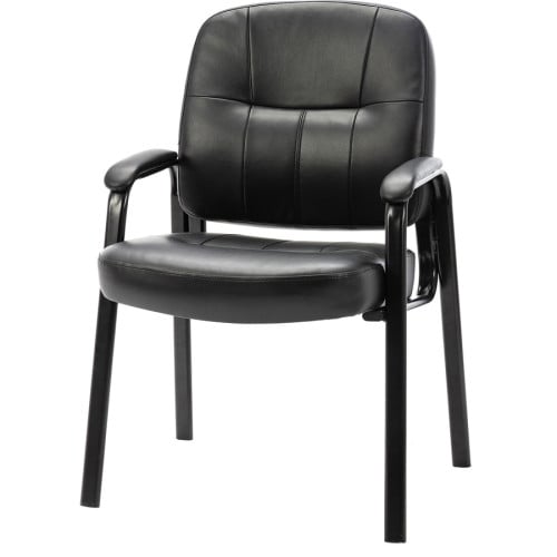 Lorell Chadwick Series Guest Chair Black Seat Color - Leather Seat Material - Black Frame Color - Steel Frame Material - Black - Steel, Leather - 1 Each (LLR60122)