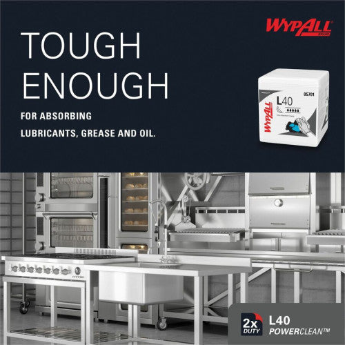 Wypall PowerClean L40 Extra Absorbent Towels For General Purpose - 12" Length x 12.50" Width - Soft, Absorbent, Absorbent - White - 56 / Pack (05701)