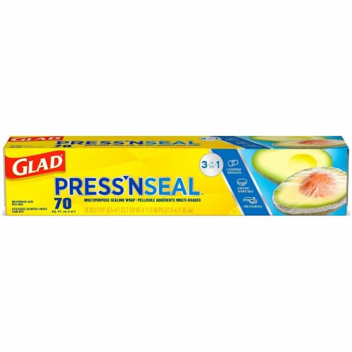 Glad Press'n Seal Food Plastic Wrap 11.80" Width x 71.10 ft Length - Durable, Freezer Safe, Microwave Safe, Cutting Edge - Plastic - Clear - 1 Each (70441)