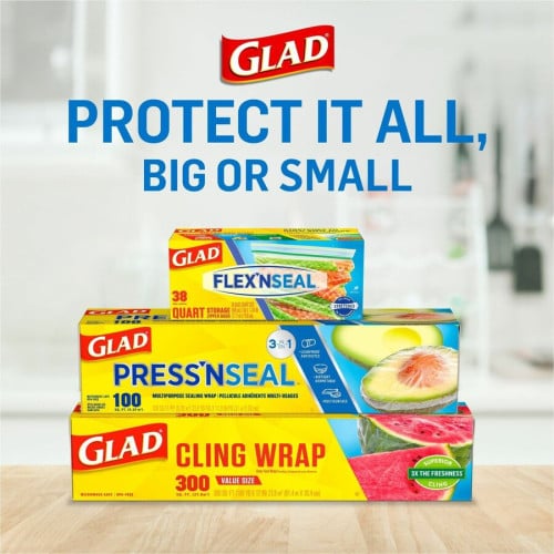 Glad Press'n Seal Food Plastic Wrap 11.80" Width x 71.10 ft Length - Durable, Freezer Safe, Microwave Safe, Cutting Edge - Plastic - Clear - 1 Each (70441)