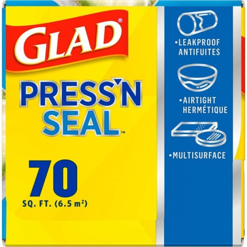 Glad Press'n Seal Food Plastic Wrap 11.80" Width x 71.10 ft Length - Durable, Freezer Safe, Microwave Safe, Cutting Edge - Plastic - Clear - 1 Each (70441)