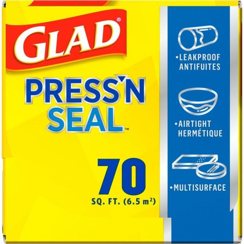 Glad Press'n Seal Food Plastic Wrap 11.80" Width x 71.10 ft Length - Durable, Freezer Safe, Microwave Safe, Cutting Edge - Plastic - Clear - 1 Each (70441)