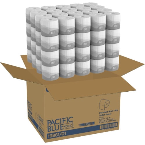 Georgia Pacific Professional Pacific Blue Basic Embossed Bathroom Tissue, Septic Safe, 1-Ply, White, 550/Roll, 80 Rolls/Carton (1988101)