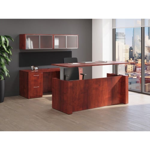 Lorell Essentials Series Right Corner Credenza 29.5" Height x 66.1" Width x 35.4" Depth - Finish: Cherry, Laminate - Leveling Glide (LLR69909)