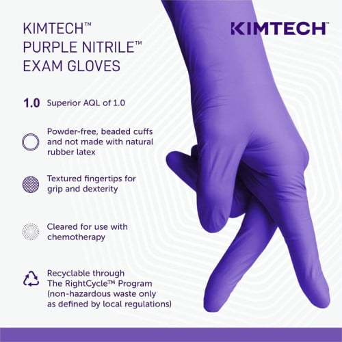 KIMTECH Purple Nitrile Exam Gloves 9.50" Glove Length - X-Large Size - For Right/Left Hand - Purple - Latex-free, Textured Fingertip, Non-sterile - For Laboratory Application, Chemotherapy - 90 / Box (55084)