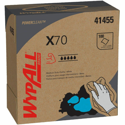 Wypall PowerClean X70 Medium Duty Cloths - Pop-Up Box 8.34" Width x 16.80" Length - White - Hydroknit/ - 100 / Box (41455)