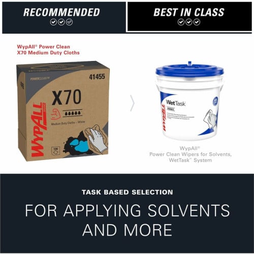 Wypall PowerClean X70 Medium Duty Cloths - Pop-Up Box 8.34" Width x 16.80" Length - White - Hydroknit/ - 100 / Box (41455)