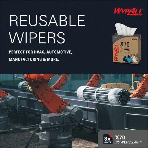 Wypall PowerClean X70 Medium Duty Cloths - Pop-Up Box 8.34" Width x 16.80" Length - White - Hydroknit/ - 100 / Box (41455)