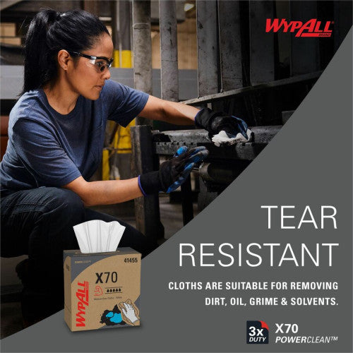 Wypall PowerClean X70 Medium Duty Cloths - Pop-Up Box 8.34" Width x 16.80" Length - White - Hydroknit/ - 100 / Box (41455)