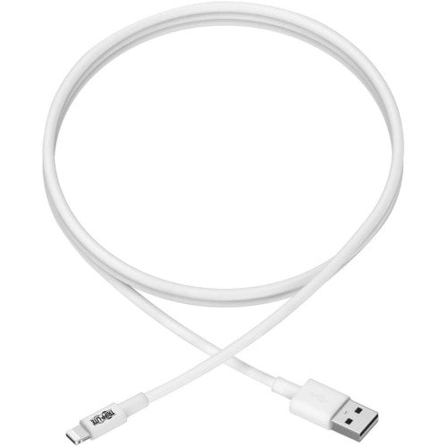 Eaton Tripp Lite Series USB-A to Lightning Sync/Charge Cable (M/M) - MFi Certified, White, 3 ft. (0.9 m) 3 ft Lightning/USB Data Transfer Cable for iPad, iPhone, iPod - First End: 1 x USB Type A - Male - Second End: 1 x Lightning - Male - MFI (M100003WH)