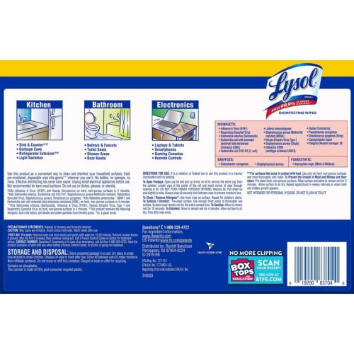 Lysol® Disinfecting Wipes, Lemon Lime, 80 Wipes, 4 Canisters Lemon Lime Scent - Pre-moistened, Antibacterial, Disinfectant - White - 80/Tub - 4 / Pack (90641)