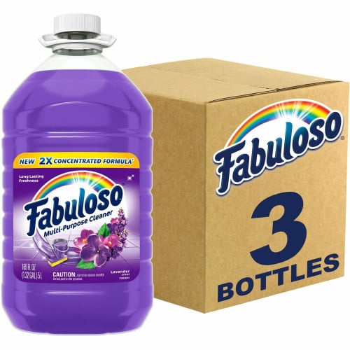 Fabuloso® All Purpose Cleaner, Lavender, 169 oz., 3 Bottles For Multipurpose - 169 fl oz (5.3 quart) - Fresh, Lavender Scent - Recommended For: Grease Remover, Soil Remover - Residue-free, pH Neutral, Child Safety Cap - Purple Bottle - 3 / (153122CT)