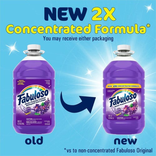 Fabuloso® All Purpose Cleaner, Lavender, 169 oz., 3 Bottles For Multipurpose - 169 fl oz (5.3 quart) - Fresh, Lavender Scent - Recommended For: Grease Remover, Soil Remover - Residue-free, pH Neutral, Child Safety Cap - Purple Bottle - 3 / (153122CT)