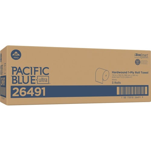 Pacific Blue Ultra High-Capacity Recycled Paper Towel Rolls 7.87" Width x 1150 ft Length - White - 3 Rolls Per Carton - 3 / Carton (26491)