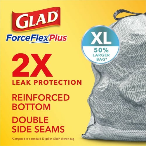 Glad ForceFlexPlus X-Large Kitchen Drawstring Trash Bags Fresh Clean with Febreze Freshness - Large Size - 20 gal Capacity - 32.01" Length x 24.02" Width - Drawstring Closure - Gray - Garbage, Kitchen, Office, Home - 30/Box - 1 Each (78913)