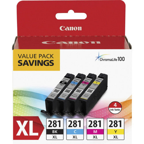 Canon CLI-281XL Original Inkjet Ink Cartridge - Value Pack - Multicolor - 4 / Pack Inkjet - 4 / Pack (CLI281XBKCMY)