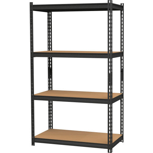 Lorell Iron Horse 2300 lb Capacity Riveted Shelving 4 Shelf(ves) - 60" Height x 36" Width x 18" Depth - 30% Recycled - Black - Steel, Particleboard - 1 Each (LLR59696)