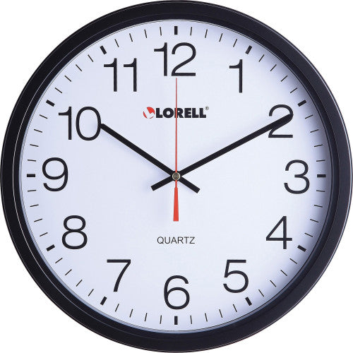 Lorell 12-1/2" Slimline Wall Clock Analog - Quartz - Black Case - Modern Style (LLR61008)