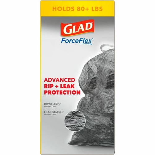 Glad ForceFlexPlus Large Drawstring Trash Bags Large Size - 30 gal Capacity - 0.90 mil (23 Micron) Thickness - Drawstring Closure - Black - Home, Office, Can - 25/Box - 6 / Carton (70359CT)