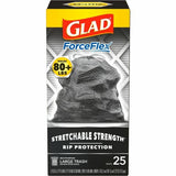 Glad ForceFlexPlus Large Drawstring Trash Bags Large Size - 30 gal Capacity - 0.90 mil (23 Micron) Thickness - Drawstring Closure - Black - Home, Office, Can - 25/Box - 6 / Carton (70359CT)