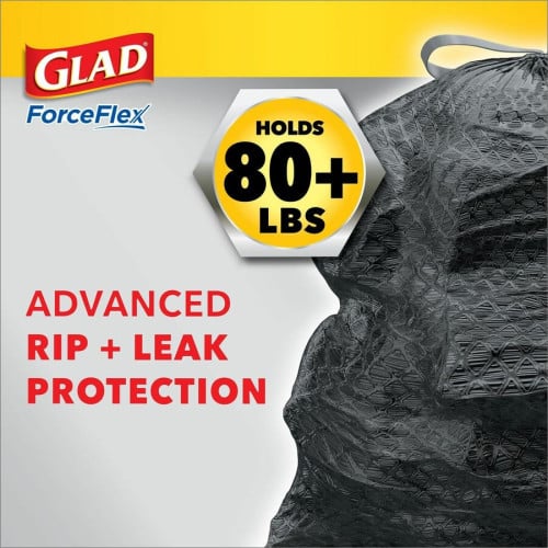 Glad ForceFlexPlus Large Drawstring Trash Bags Large Size - 30 gal Capacity - 0.90 mil (23 Micron) Thickness - Drawstring Closure - Black - Home, Office, Can - 25/Box - 6 / Carton (70359CT)