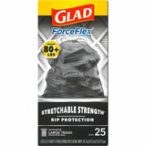 Glad ForceFlexPlus Large Drawstring Trash Bags Large Size - 30 gal Capacity - 0.90 mil (23 Micron) Thickness - Drawstring Closure - Black - Home, Office, Can - 25/Box - 6 / Carton (70359CT)