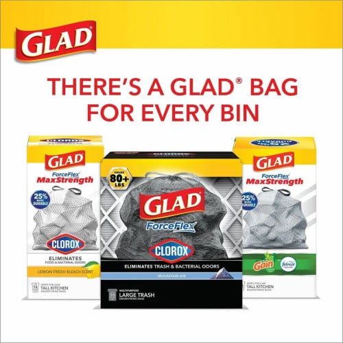 Glad ForceFlexPlus Drawstring Large Trash Bags Large Size - 30 gal Capacity - 32.01" Length x 30" Width x 0.90 mil (23 Micron) Thickness - Drawstring Closure - Black - Garbage, Indoor, Outdoor, Home, Office, Restaurant, Commercial - 50/Box - 3 / (78997CT)