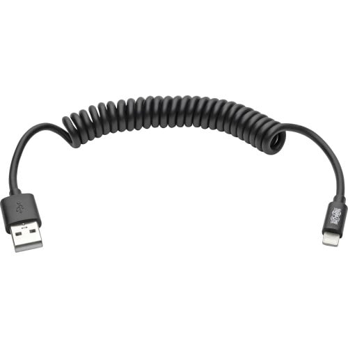 Tripp Lite by Eaton Lightning Connector USB Coiled Cable 4 ft Lightning/USB Data Transfer Cable for Desktop Computer, iPhone, iPad, iPod, Notebook, Charger - First End: Lightning - Second End: USB Type A - Nickel Plated Connector - Black - (M100004COILB)