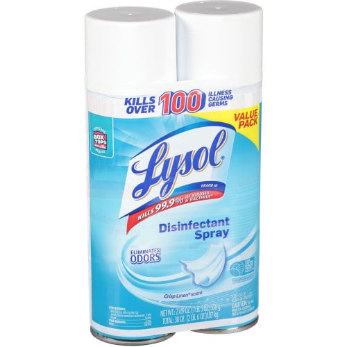Lysol® Disinfectant Spray, Crisp Linen Scent, 19 oz., 2 Cans Ready-To-Use - 19 oz (1.19 lb) - Crisp Linen Scent - Clear - 2 / Pack (99608)