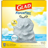 Glad ForceFlex Tall Kitchen Drawstring Trash Bags Fresh Clean with Febreze Freshness - 13 gal Capacity - 25.38" Length x 23.75" Width x 0.72 mil (18 Micron) Thickness - Drawstring Closure - White - Home, Office/ - 110 / Box (78563)