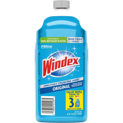 Windex® Original Glass Cleaner Refill, 2.1 qt. Refill Bottle 67.6 fl oz (2.1 quart) - Streak-free, Film-free, Phosphate-free - Blue Bottle - 1 Each (316147)