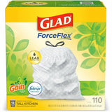 Glad ForceFlex Tall Kitchen Drawstring Trash Bags Gain Original with Febreze Freshness - 13 gal Capacity - 33.75 ft Length x 25.38 ft Width x 0.72 mil (18 Micron) Thickness - Drawstring Closure - White - Home, Office, Kitchen, Breakroom - 110 / Bo (79114)