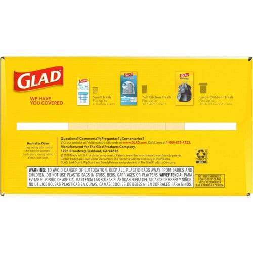 Glad ForceFlex Tall Kitchen Drawstring Trash Bags Gain Original with Febreze Freshness - 13 gal Capacity - 33.75 ft Length x 25.38 ft Width x 0.72 mil (18 Micron) Thickness - Drawstring Closure - White - Home, Office, Kitchen, Breakroom - 110 / Bo (79114)