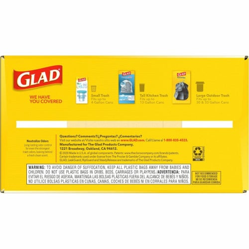 Glad ForceFlex Tall Kitchen Drawstring Trash Bags Gain Original with Febreze Freshness - 13 gal Capacity - 33.75 ft Length x 25.38 ft Width x 0.72 mil (18 Micron) Thickness - Drawstring Closure - White - Home, Office, Kitchen, Breakroom - 110 / Bo (79114)