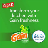 Glad ForceFlex Tall Kitchen Drawstring Trash Bags Gain Original with Febreze Freshness - 13 gal Capacity - 33.75 ft Length x 25.38 ft Width x 0.72 mil (18 Micron) Thickness - Drawstring Closure - White - Home, Office, Kitchen, Breakroom - 110 / Bo (79114)