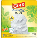Glad ForceFlex Tall Kitchen Drawstring Trash Bags Gain Original with Febreze Freshness - 13 gal Capacity - 33.75 ft Length x 25.38 ft Width x 0.72 mil (18 Micron) Thickness - Drawstring Closure - White - Home, Office, Kitchen, Breakroom - 110 / Bo (79114)
