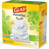Glad ForceFlex Tall Kitchen Drawstring Trash Bags Gain Original with Febreze Freshness - 13 gal Capacity - 33.75 ft Length x 25.38 ft Width x 0.72 mil (18 Micron) Thickness - Drawstring Closure - White - Home, Office, Kitchen, Breakroom - 110 / Bo (79114)