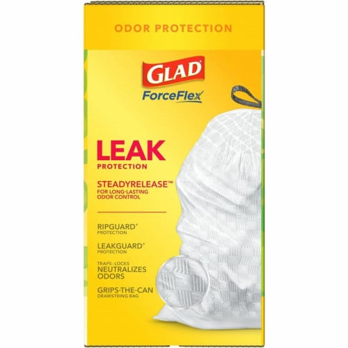Glad ForceFlex Tall Kitchen Drawstring Trash Bags Gain Original with Febreze Freshness - 13 gal Capacity - 33.75 ft Length x 25.38 ft Width x 0.72 mil (18 Micron) Thickness - Drawstring Closure - White - Home, Office, Kitchen, Breakroom - 110 / Bo (79114)