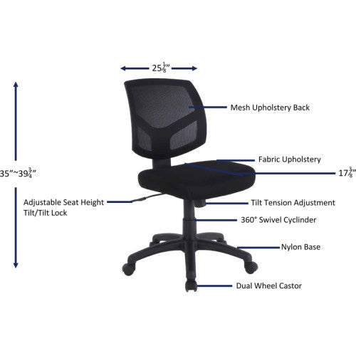 Lorell Mesh Back Task Chair Fabric Seat Material - Mesh Back Material - 5-star Base - Black - 1 Each (LLR84876)