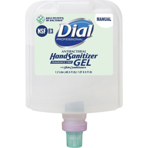 Dial Hand Sanitizer Gel Refill 1.27 quart - Bacteria Remover - Healthcare, Daycare, Office, School, Restaurant - Clear - Dye-free, Fragrance-free - 3 / Carton (19708CT)