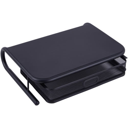 Lorell Mesh Wire Monitor Stand Desktop - Powder Coated - Steel - Black (LLR84147)