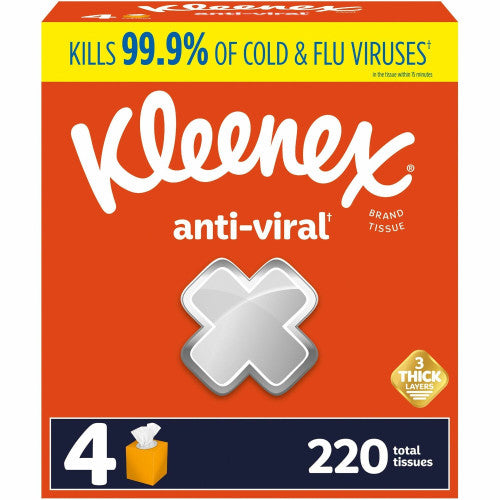 Kleenex® Anti-viral Facial Tissue, 3-Ply, 55 Sheet Box, 4 Boxes 3 Ply - WhiteBox - 55/Box - 4 / Pack (54506)