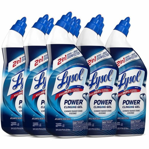 Lysol® Toilet Bowl Power Cleaning Gel, 24 oz Bottle., 9 Bottles 24 fl oz (0.8 quart) - Atlantic Fresh Scent - Disinfectant - Blue Bottle - 9 / Carton (98012CT)