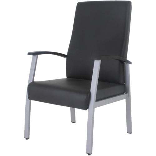 Lorell High-Back Healthcare Guest Chair Vinyl Seat Material - Vinyl Back Material - Powder Coated Silver Frame Color - Steel Frame Material - High Back - Four-legged Base - Black - Armrest - 1 Each (LLR67011)