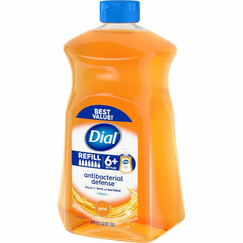 Dial Antibacterial Defense Liquid Hand Soap 1.63 quart - Bottle Dispenser - Bacteria Remover - Hand - Antibacterial - Gold - Recycled - Cruelty-free, Paraben-free, Phthalate-free, Silicone-free, pH Balanced - 3 / Carton (17014CT)