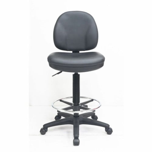 Lorell Contoured Back Stool Vinyl Seat Material - Vinyl Back Material - 5-star Base - Black - Vinyl, Plastic - 1 Each (80018)